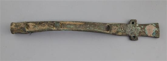 A Chinese archaic bronze horse bridle ornament, Western Zhou dynasty, 11th-8th century B.C., 24cm long